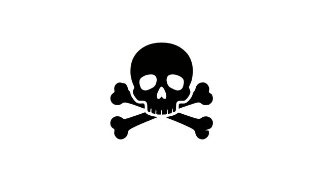 Minimal skull and crossbones symbol in bold black silhouette, representing danger, toxicity, warning, hazardous materials, poison, and safety alerts.
