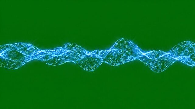 Glowing blue digital particle wave abstract animation on green screen background