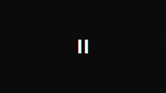 Pause effect glitch symbol on dark grid background
