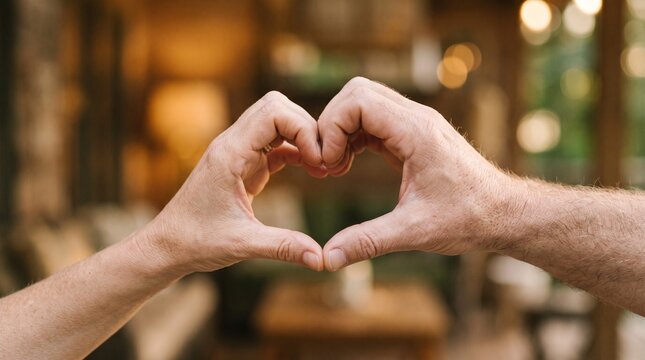 Close-up of two hands forming a heart shape, symbolizing love and connection