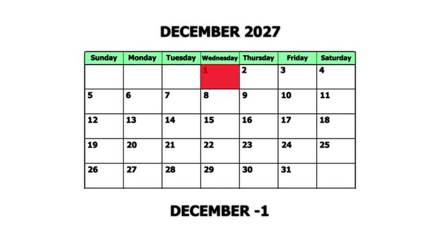December 2027 monthly calendar page with highlighted date for planning and scheduling monthly planner
