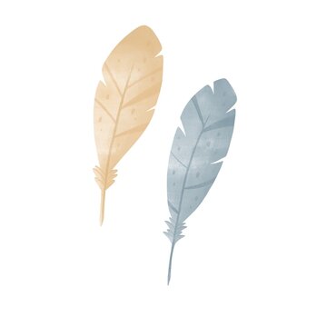 Watercolor boho tribal feathers isolated element, cute nursery birds feather clipart for design