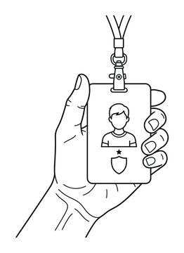 A hand holds a personal identification badge for employee access.
