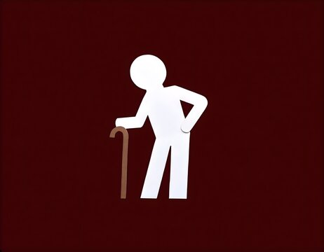 腰の曲がった高齢者のピクトグラム、杖を突く姿