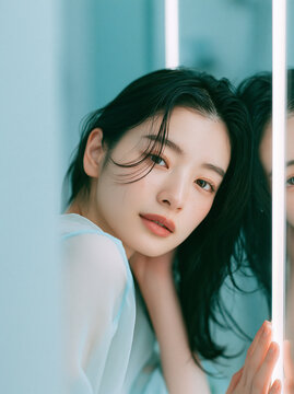 透明感のある女性の爽やかなビューティーポートレート。