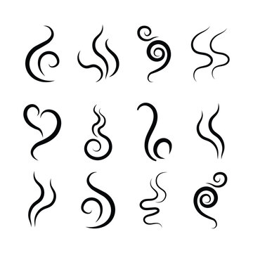 Steam and Smoke Icon Set &ndash; Aroma, Coffee, Cooking, and Fragrance Vector Illustration. Fire steam or Line smoke doodle hand drawn set. smell waves from food or coffee and beverages sketch style smoke.