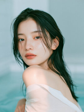 透明感のある女性の爽やかなビューティーポートレート。
