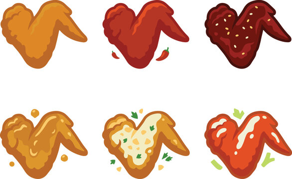 Fried chicken wings set for food meal cuisine illustration collection