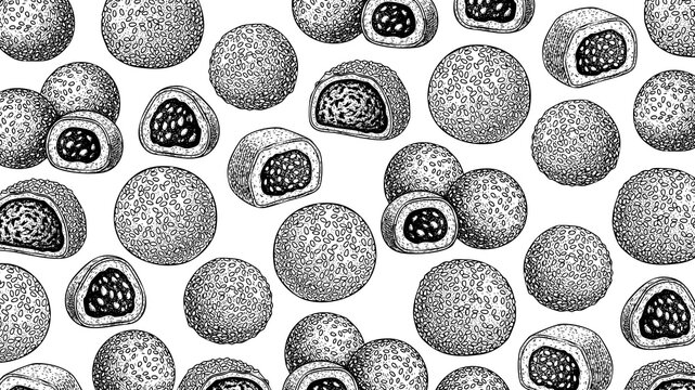 Wooden Engraving Sesame Ball on White Background