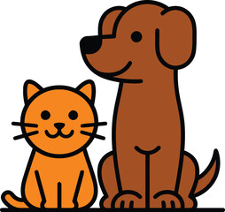 Fototapeta premium A simple and friendly cartoon icon showing a cute brown dog and an orange cat sitting side by side. Perfect for pet care, clinic, and animal themes.