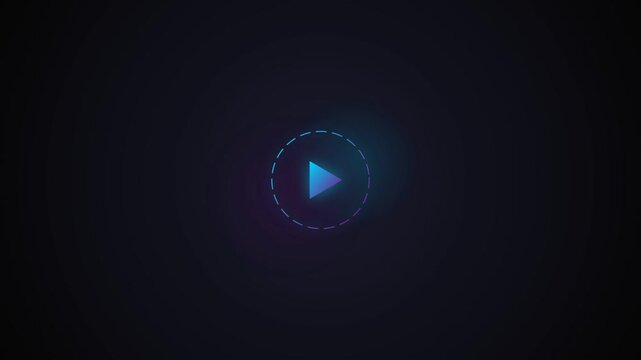 Glowing blue play button inside dotted circle on dark background