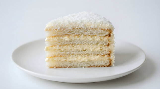 Alba ca zapada layered white as snow and lemon cake from Romania, Balkan Europe. Balkan dessert, celebration foods, Christmas and birthday party cuisine, European cake assets