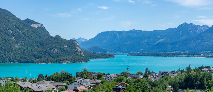 Panorama View of Lake Mondsee in the Salzkammergut Mountains, Austria