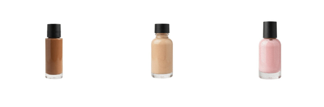 Set of cosmetic bottle liquid foundation makeup skin care cream liquid blush beauty product realistic isolated graphic white background element design illustration asset.