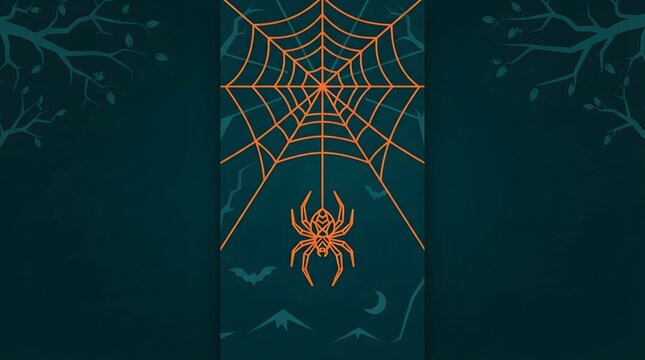 Orange spider in a detailed web design
