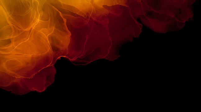 abstract fiery orange and red fluid wave on black background for bold modern branding luxury packaging design and creative digital backdrop