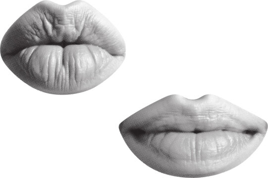 Two views of human lips grayscale halftone pattern on a white background detailed facial feature mouth labial oral