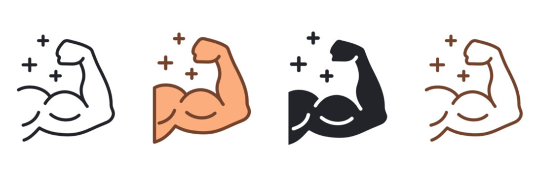 Strong arm icon. Fitness symbol. Bodybuilding vector  featuring muscle development, gym workout, athletic power, physical training, upper body fitness, strong muscular strength, editable stroke.