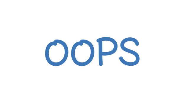 Playful handwritten blue word OOPS designed in a friendly hand-drawn style isolated on a plain white background.
