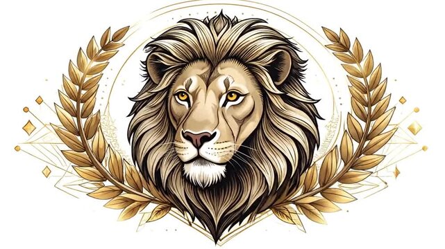 Majestic lion head with gold geometric star accents.