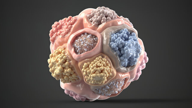 3D Scientific Render of Acinic Cell Carcinoma Tumor Structure, Cellular Clusters Cutaway View