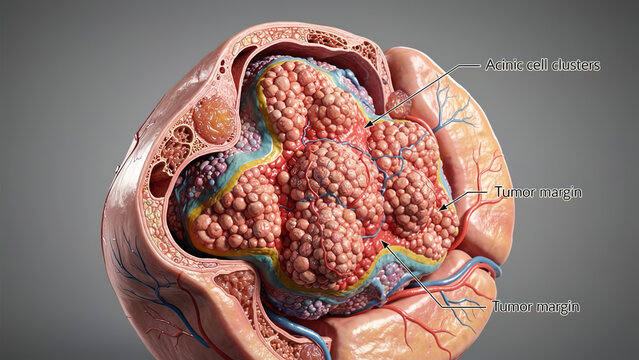 3D Medical Illustration of Acinic Cell Tumor in Salivary Gland, Cross Section Anatomy