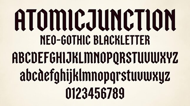 Atomic Junction Neo Gothic Blackletter Display Font Alphabet and Numbers