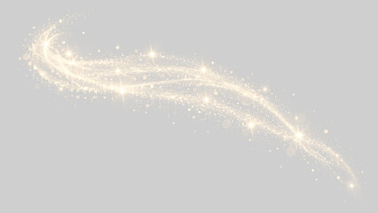 Golden magic dust trail with sparkles. Glittering light wave effect on transparent background. Festive particle overlay © Александр Черешников