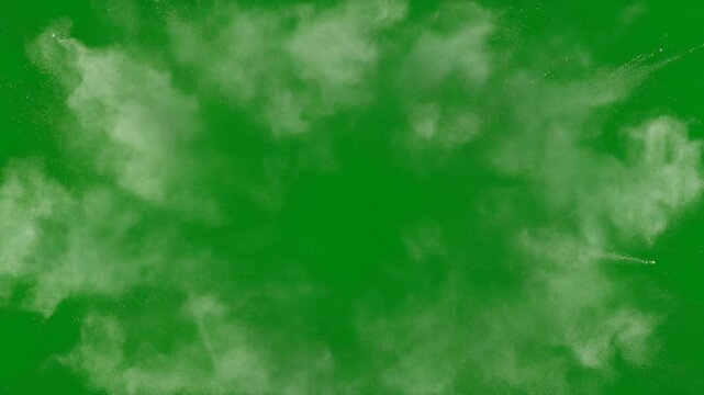 Dense Construction Dust Cluster Bursting Outward in Every Direction on Green Screen