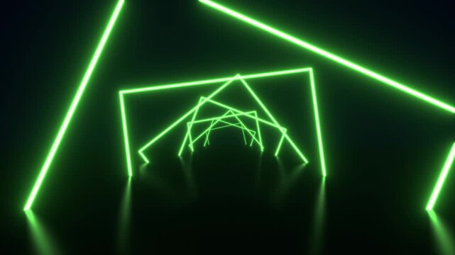 Rotating Green Square Light Frames Shrinking Tunnel Vortex 3D Animation 4K