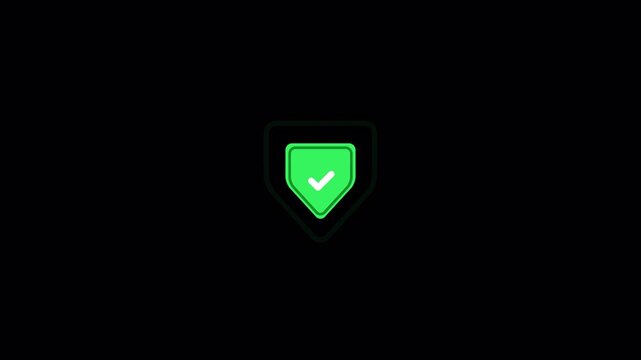 Animated Green Shield with Check Mark Icon Looping - Verified Security, Safety and Protection Concept with Alpha Channel