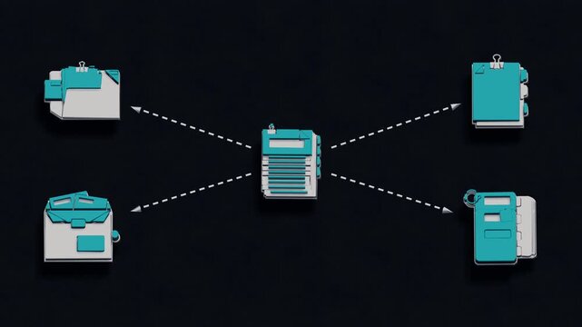 A research record consolidates the manuscript, review materials, version history, reference sources and supplementary files for publication retention. Flat 3D style with smooth matte surfaces.