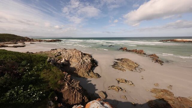 ultra wide angle view of Kammabaai Beach, Hermanus, South Africa