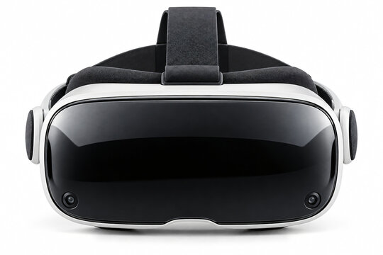 Modern virtual reality headset isolated on white background representing immersive digital technology