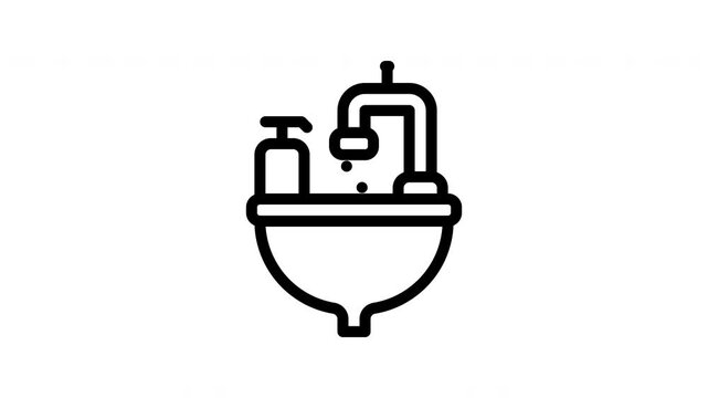 Bathroom sink and faucet icons with soap dispenser