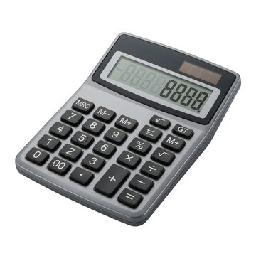 Pixel art style grey calculator for business math isolated on transparent background