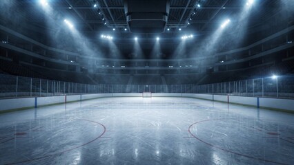 Obraz premium Empty ice hockey rink arena with dramatic spotlights