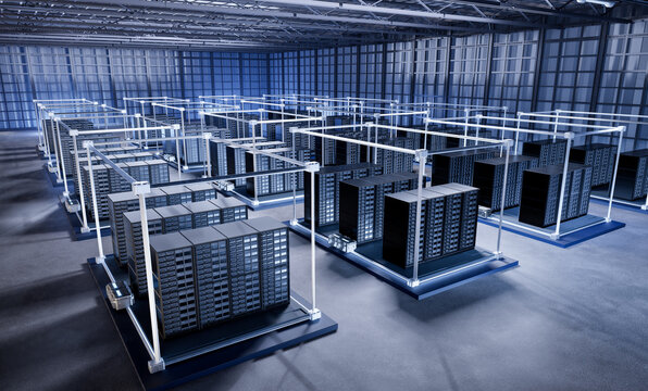 Data center interior or server room inside  full with racks