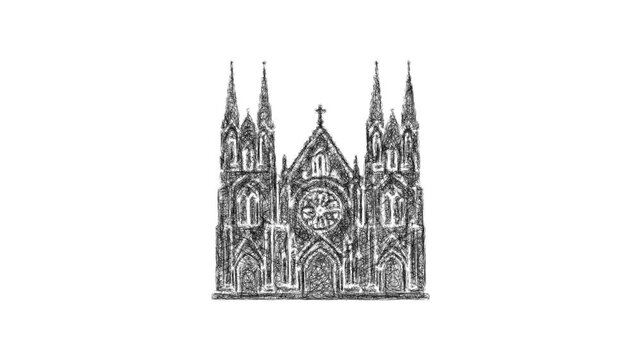 Sketch gothic architecture icon animation - smooth progressive reveal