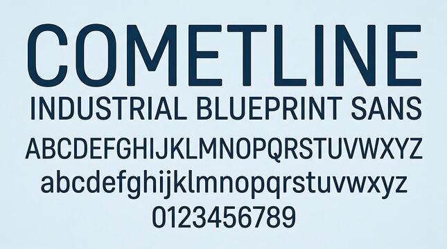 Cometline Industrial Blueprint Sans Typeface Font Alphabet and Numbers