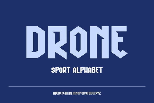 Drone Font : Heavy chiseled block font with bold futuristic letters, perfect for esports logos, tech branding, and athletic sports apparel.