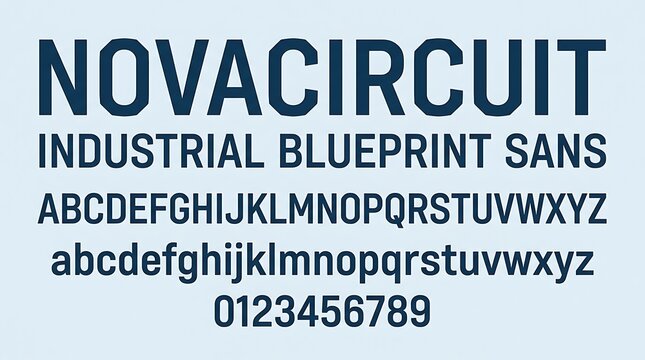 Industrial Blueprint Sans Font Specimen with Uppercase and Lowercase Letters