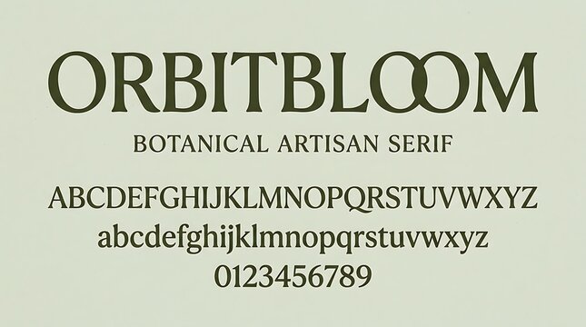 Elegant Botanical Artisan Serif Font Display with Alphabet and Numbers