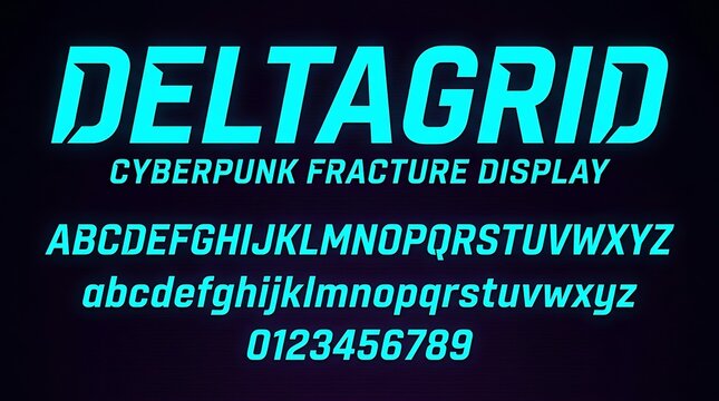 Cyberpunk Fracture Display Font Deltagrid Alphabet and Numbers