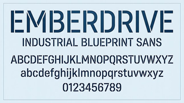 Industrial Blueprint Sans Font Specimen with Alphabet and Numbers
