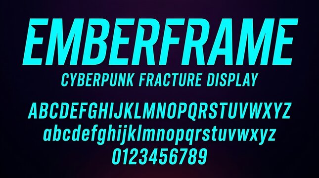 Emberframe Cyberpunk Fracture Display Font Sci Fi Typeface Alphabet and Numbers