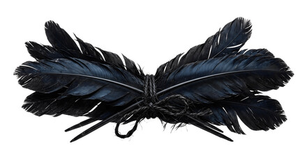 Obraz premium Tied bundle of glossy black bird feathers