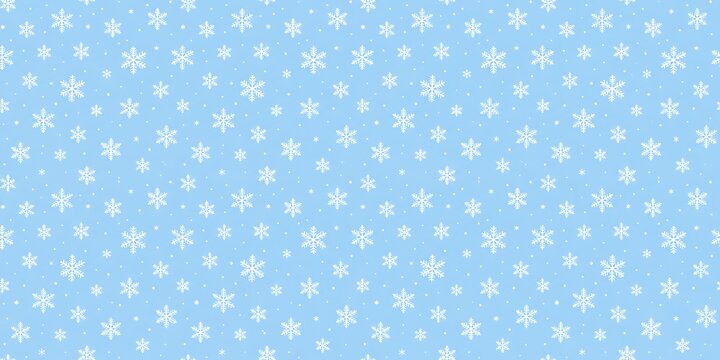 Light blue snowflake pattern background, winter holiday seamless texture, soft pastel blue Christmas wallpaper with white snow crystals