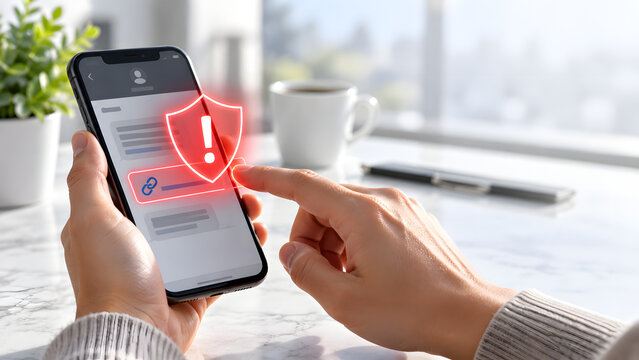 Hesitant Hand Near a Suspicious Smartphone Message Alert