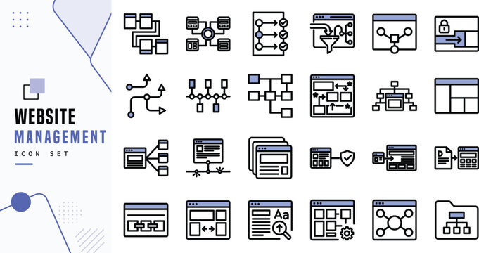 Website management icon set for web development optimization